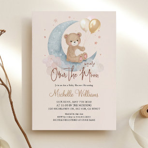 Vi är över Måne Nalle Stars Baby Shower Inbjudningar