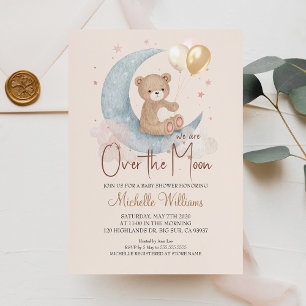 Vi är över Måne Nalle Stars Baby Shower Inbjudningar