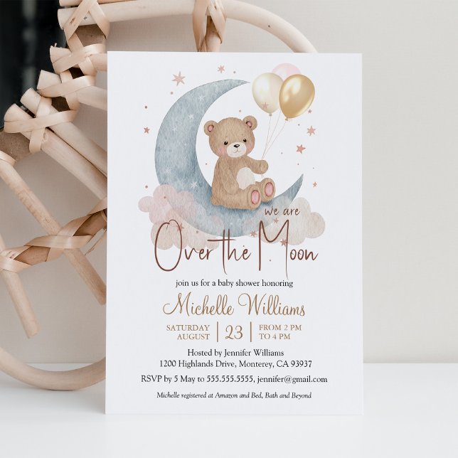 Vi är över Måne Nalle Stars Baby Shower Inbjudningar (Skapare uppladdad)