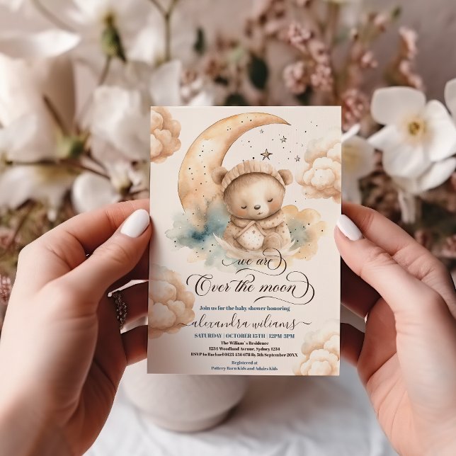 Vi är över Måne Nalle Stars Baby Shower Inbjudningar (Skapare uppladdad)