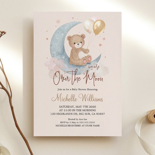 Vi är över Måne Nalle Stars Baby Shower Inbjudningar (Skapare uppladdad)