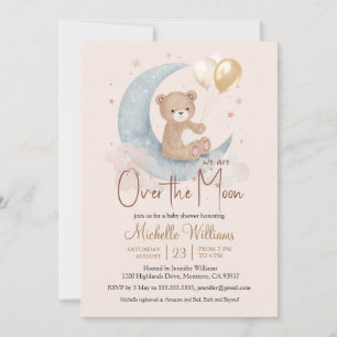 Vi är över Måne Nalle Stars Baby Shower Inbjudningar
