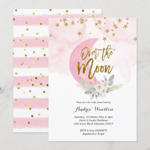 Vi är över Måne Rosa Baby Shower-inbjudan Inbjudningar