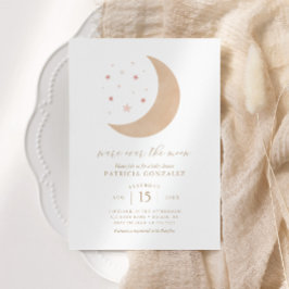 Vi är över Måne Rosa Guld Baby Shower Inv Inbjudningar
