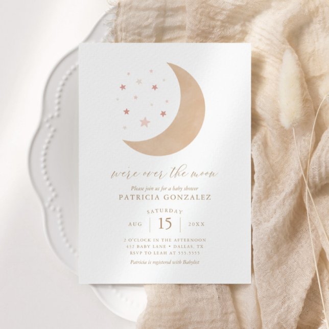 Vi är över Måne Rosa Guld Baby Shower Inv Inbjudningar (Skapare uppladdad)
