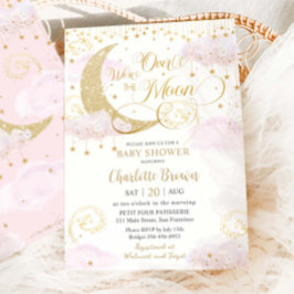 Vi är över Måne Stars Rosa Guld Baby Shower Inbjudningar