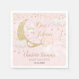 Vi är över Måne Stars Rosa Guld Baby Shower Pappersservett