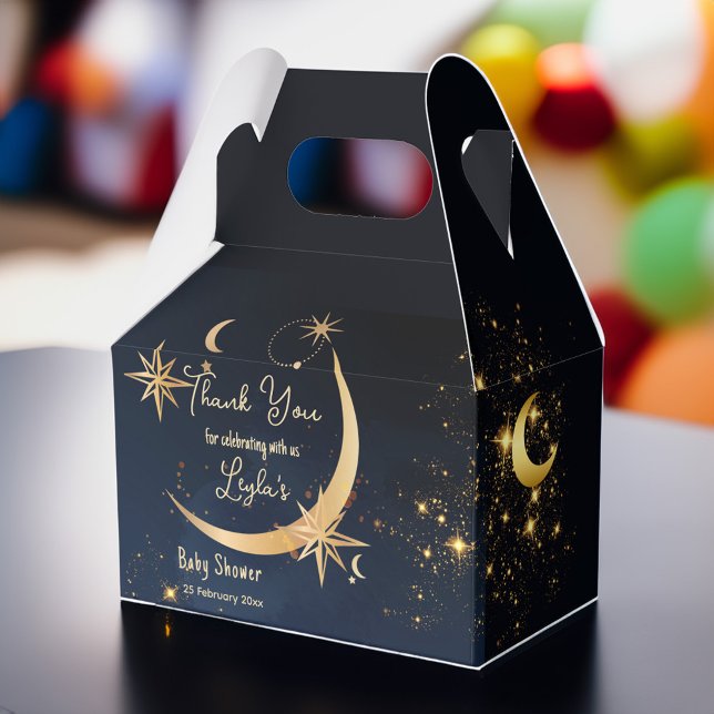 Vi är över Måne-stjärnan Baby Shower Presentaskar (We're Over the Moon starry night Baby Shower Favor Box Moon baby shower favor box)