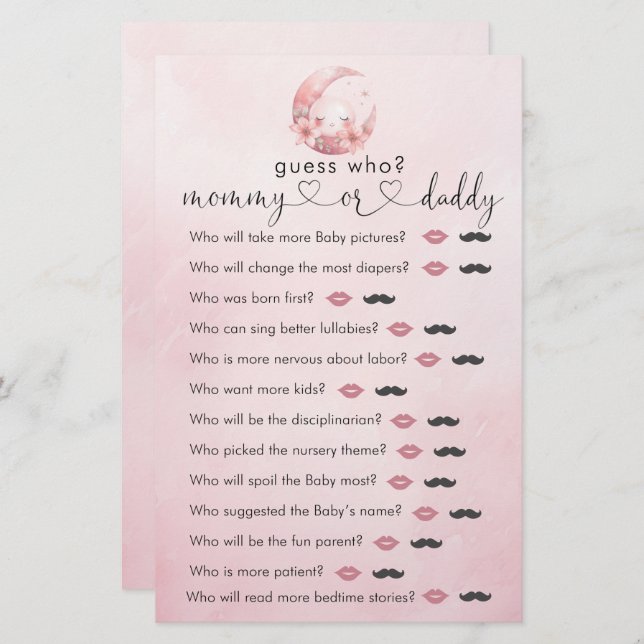 Vi är över Måne-tjejen Shower "Gissa vem"-spelet (Fram/baksida)