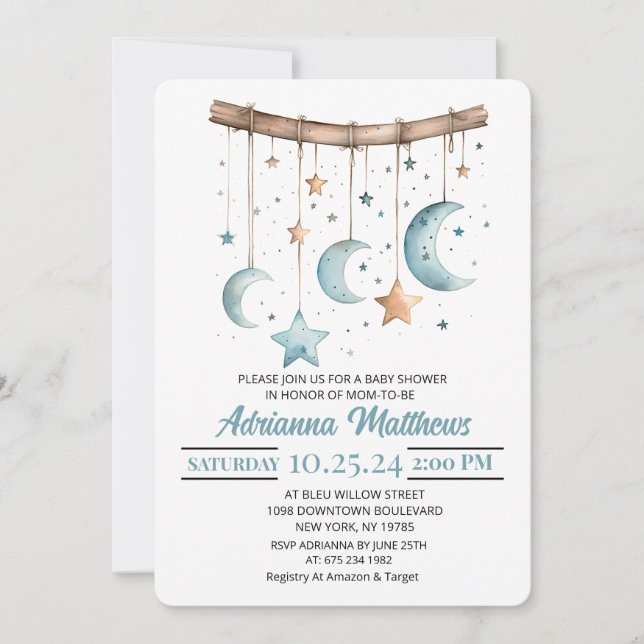 Vi är över månen Baby Shower Inbjudan (Framsida)