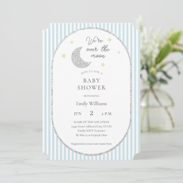 Vi Är Över Månen Baby Shower Inbjudningar (Stående Fram)