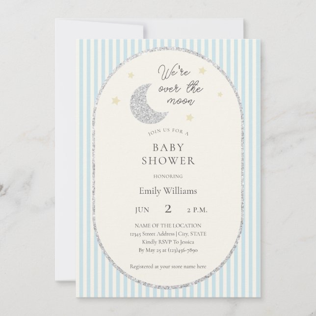 Vi är över månen Baby Shower Inbjudningar (Framsida)