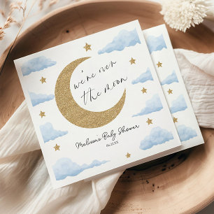 Vi är över månen Blå Celestial Baby Shower Pappersservett