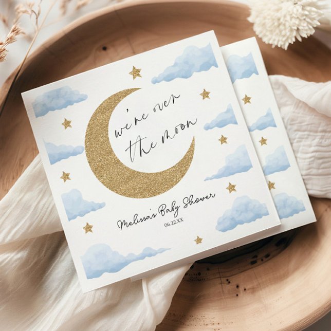 Vi är över månen Blå Celestial Baby Shower Pappersservett (Skapare uppladdad)