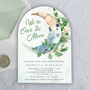 Vi är över månen Eukalyptusvalv Baby Shower Inbjudningar