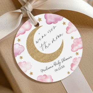Vi är över månen Rosa Celestial Baby Shower Gåvor Etiketter