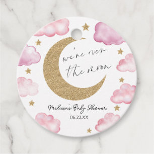Vi är över månen Rosa Celestial Baby Shower Gåvor Etiketter
