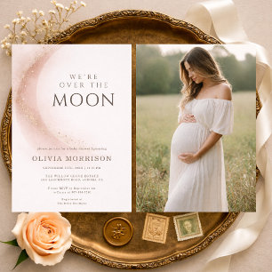 Vi är över månen Rosa Foto Babykalas Inbjudningar