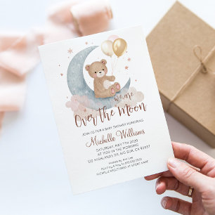 Vi är över månens teddybjörn baby shower inbjudningar