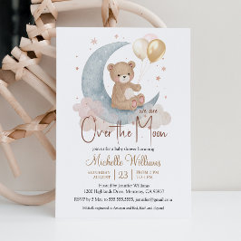 Vi är över månens teddybjörn stjärnor baby shower inbjudningar