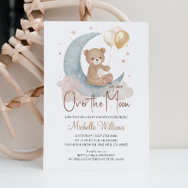 Vi är över månens teddybjörn stjärnor baby shower inbjudningar