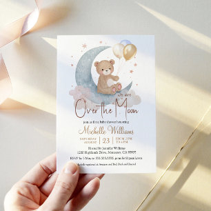 Vi är över månens teddybjörn stjärnor baby shower inbjudningar