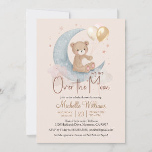 Vi är över månens teddybjörn stjärnor baby shower inbjudningar