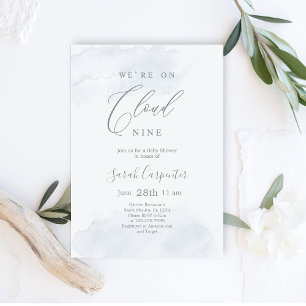 Vi är på Cloud 9 Baby Shower Boy Inbjudningar