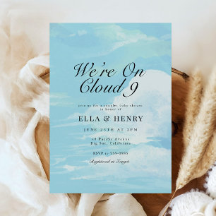 Vi är på Cloud 9 Blå himmel Par Baby Shower Inbjudningar