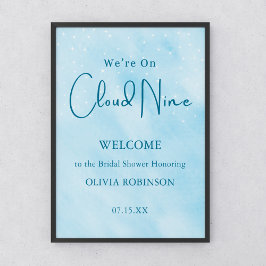 Vi är på Cloud 9 Dreamy Blue Baby Shower Välkommen Poster