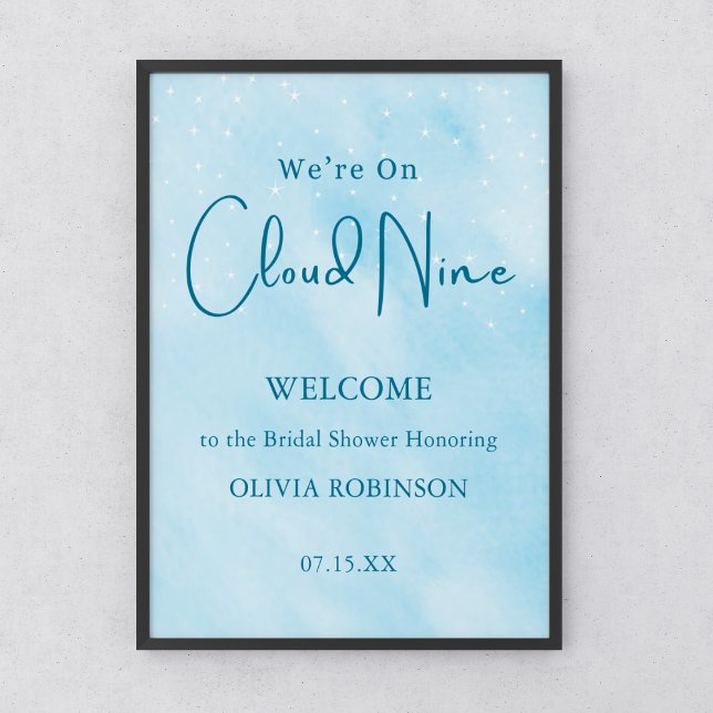 Vi är på Cloud 9 Dreamy Blue Baby Shower Välkommen Poster (We're On Cloud 9 Dreamy Blue Boy Baby Shower Welcome Sign )