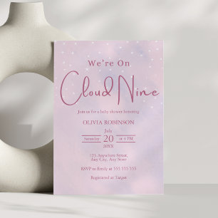 Vi är på Cloud 9 Dreamy Rosa Baby Shower Inbjudningar