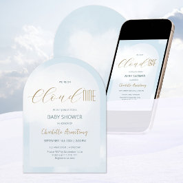 Vi är på Cloud 9-Elegantens Dreamy Blue Baby Showe Inbjudningar