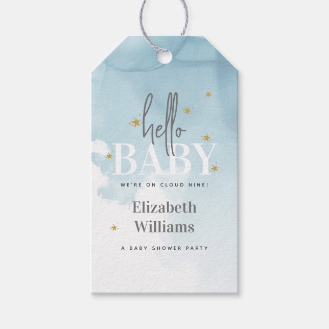 Vi är på Cloud 9 Hej Baby Shower Presentetikett (Framsidan)