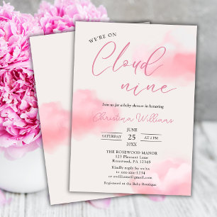 Vi är på Cloud 9 Rosa Girl Baby Shower Inbjudningar
