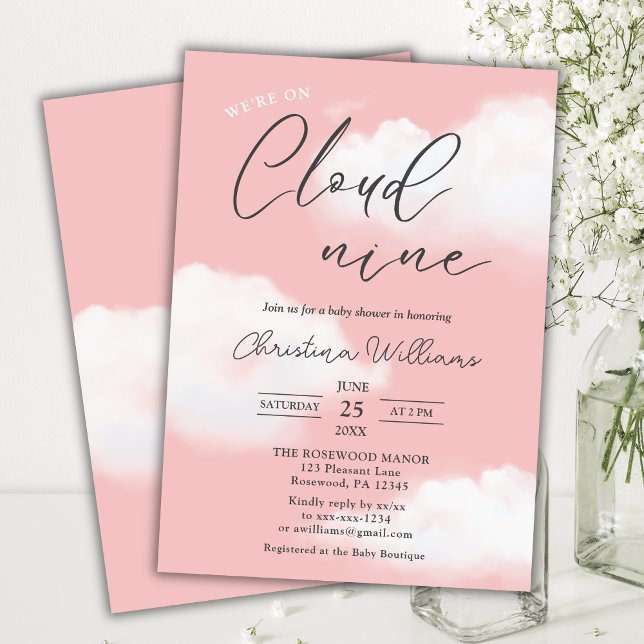 Vi är på Cloud 9  Rosa Girl Baby Shower Inbjudningar (Skapare uppladdad)