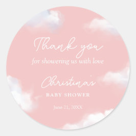 Vi är på Cloud 9 Rosa Girl Baby Shower Tack Runt Klistermärke