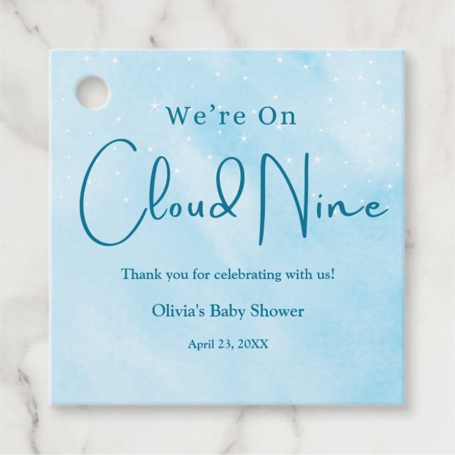 Vi är på Cloud Nine Boy Shower Gåvor Etiketter (Framsida)