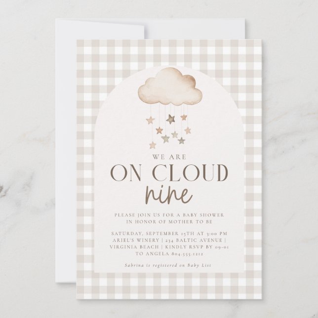 Vi är på Cloud Nine Gender Neutral Baby Shower Inbjudningar (Framsida)