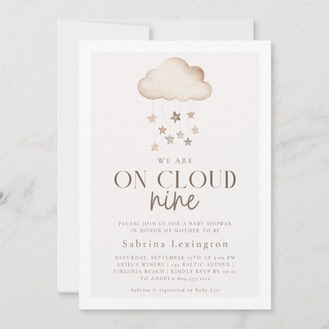 Vi är på Cloud Nine Gender Neutral Baby Shower Inbjudningar (Framsida)
