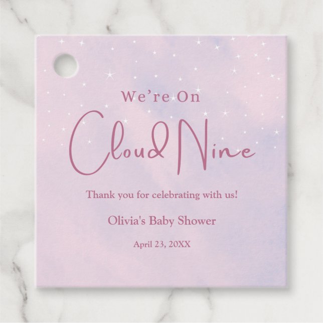 Vi är på Cloud Nine Girl Baby Shower Gåvor Etiketter (Framsida)