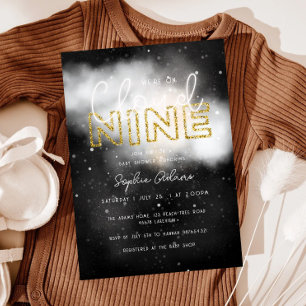 Vi är på Cloud Nine Guld Dreamy Baby Shower Inbjudningar