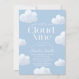 Vi är på Cloud Nine Modern Blue Cloud Baby Shower Inbjudningar