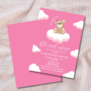 Vi är på Cloud Nine Rosa Girl Baby Shower Inbjudningar