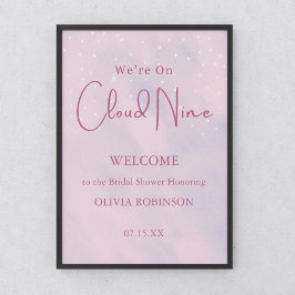 Vi är på Cloud Nine Rosa Girl Baby Shower Välkomme Poster