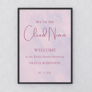 Vi är på Cloud Nine Rosa Girl Baby Shower Välkomme Poster