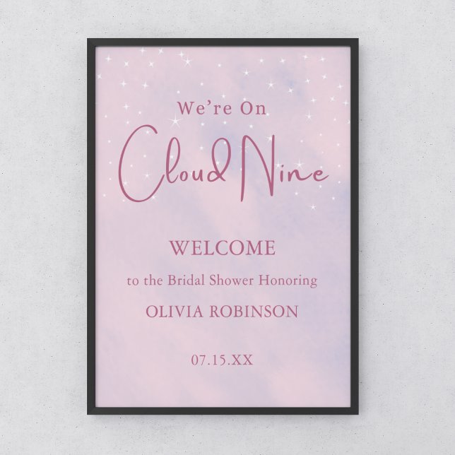 Vi är på Cloud Nine Rosa Girl Baby Shower Välkomme Poster (We're On Cloud Nine Pink Girl Baby Shower Welcome Sign )
