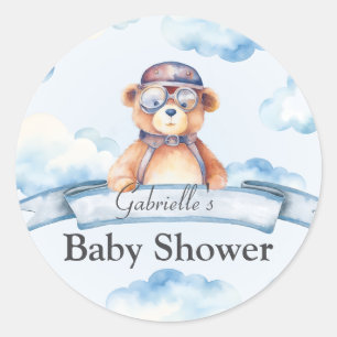 Vi är på Cloud Nine Vintage Boy Beear Baby-duschen Runt Klistermärke