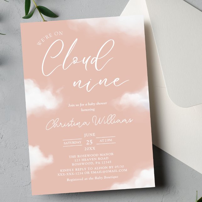 Vi är på inbjudan till Cloud 9 Rosa Baby Shower (Skapare uppladdad)