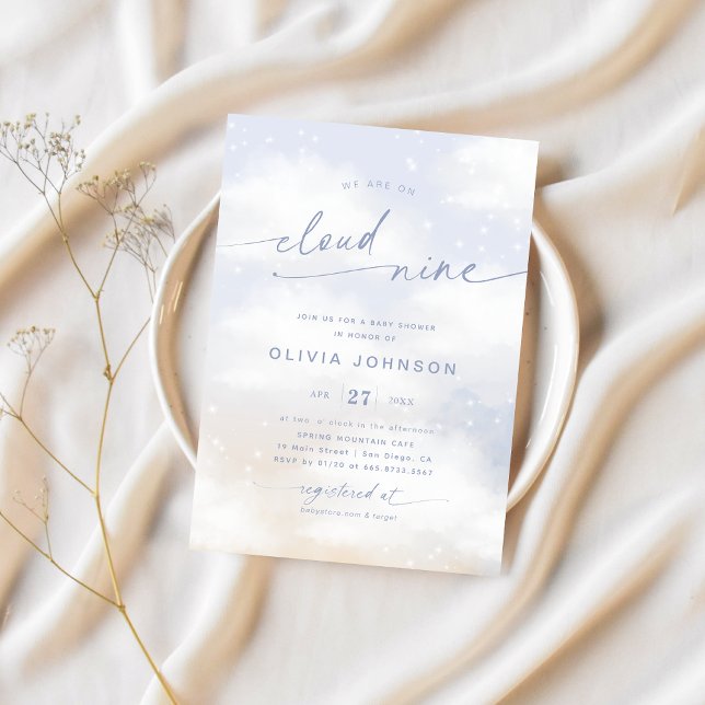 Vi är på Moln 9 Drömmiga moln Bebisens dag  Inbjudningar (Skapare uppladdad)